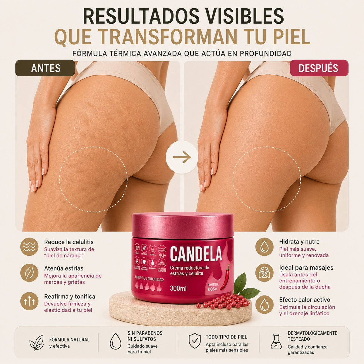 Crema Reductora de Estrías y Celulitis CANDELA